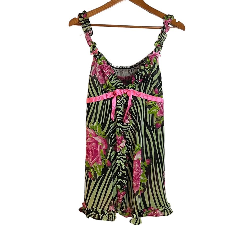 Betsey Johnson Pink and Green Floral Chemise